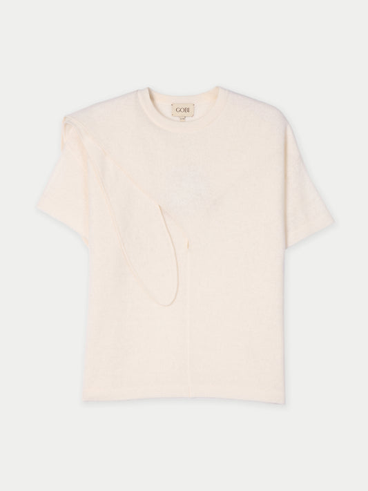 Women's Cashmere Bow-Tie T-shirt White | GOBI Cashmere