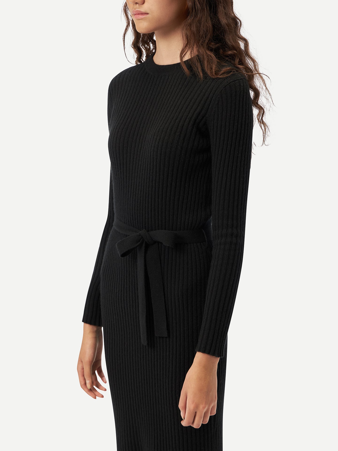 Women's Cashmere Knit Dress with Belt Black - Gobi Cashmere