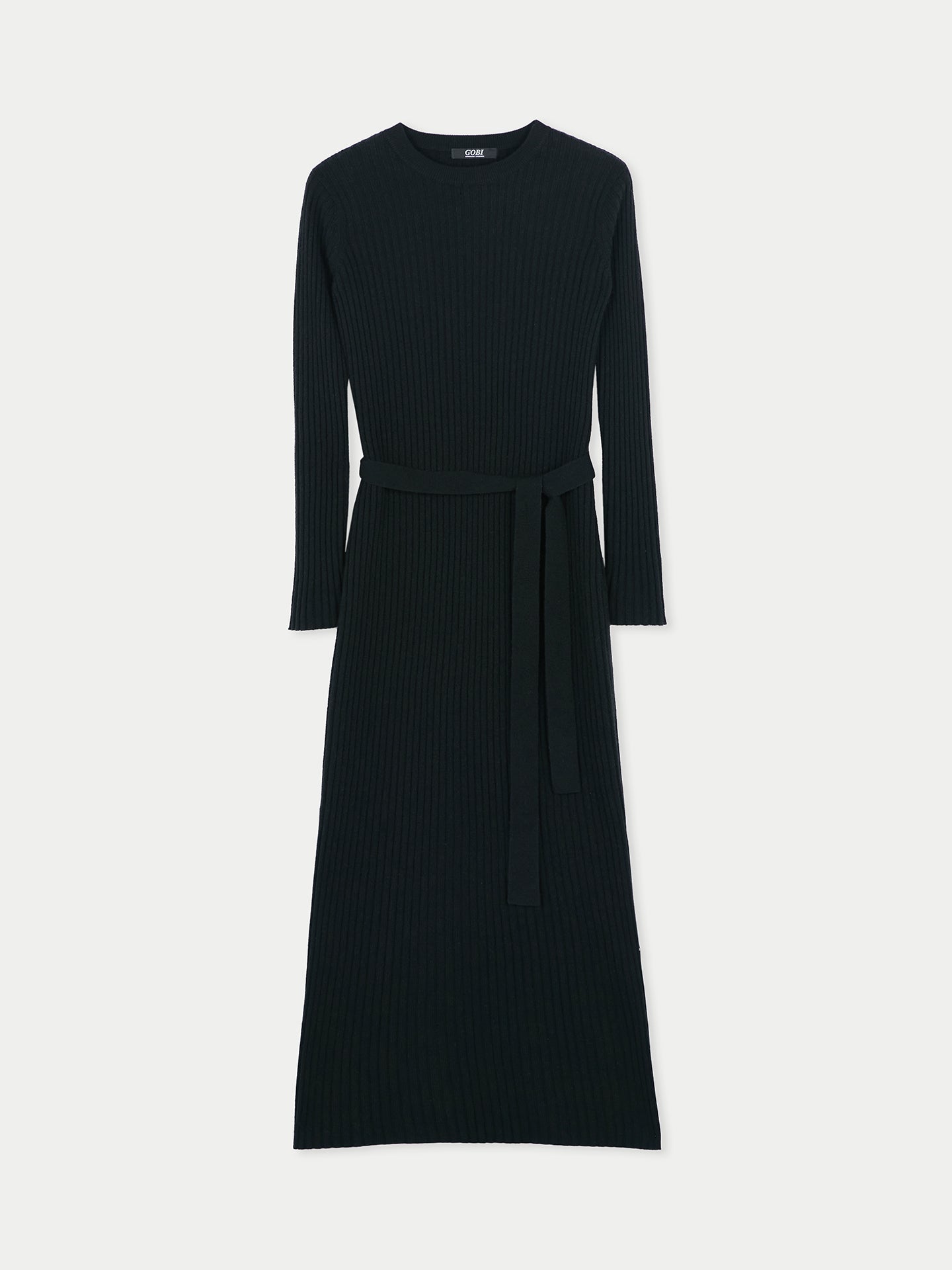 Women's Cashmere Knit Dress with Belt Black - Gobi Cashmere