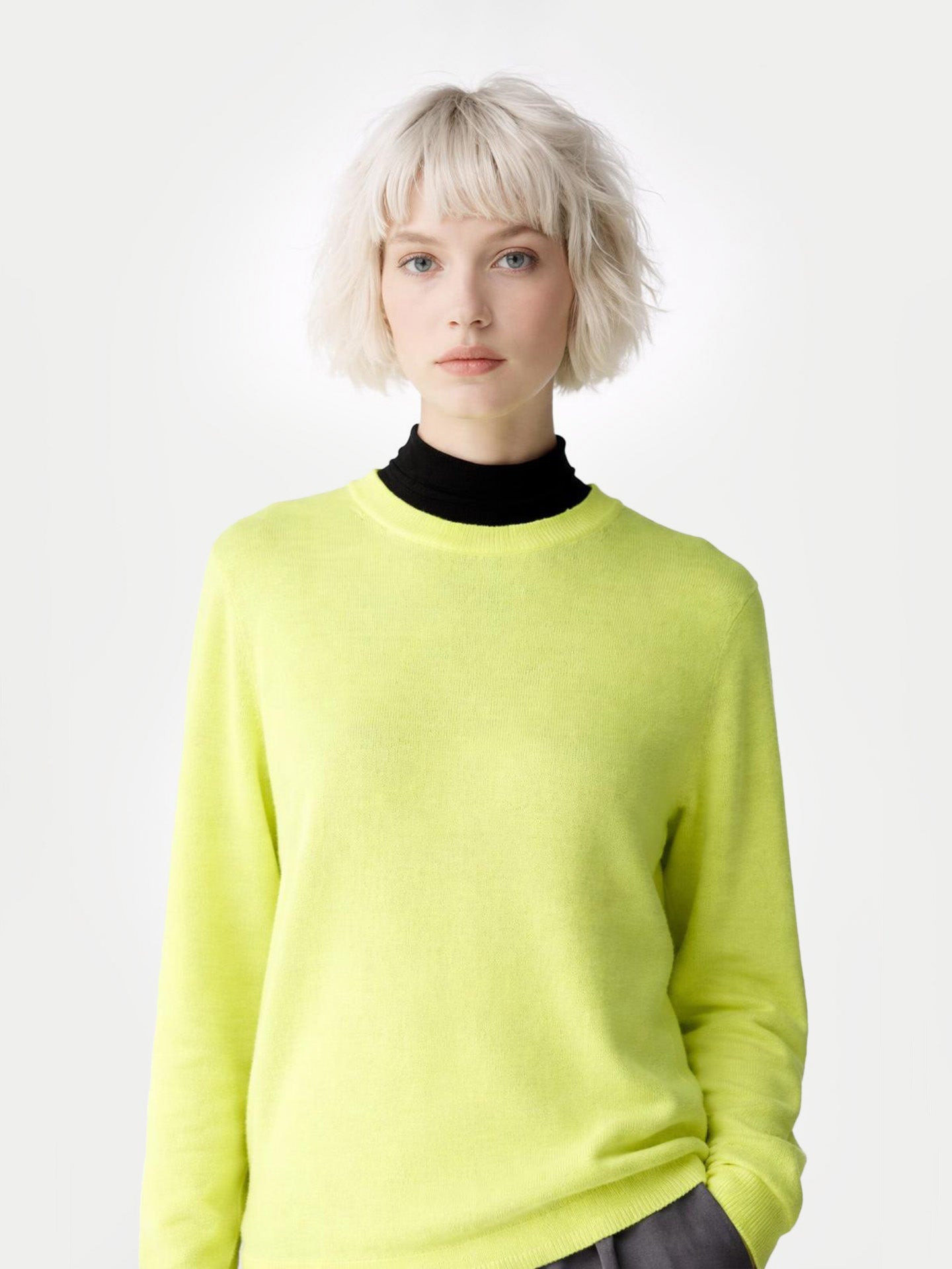Essential Cashmere Crewneck Sweater Sunny Lime - Gobi Cashmere