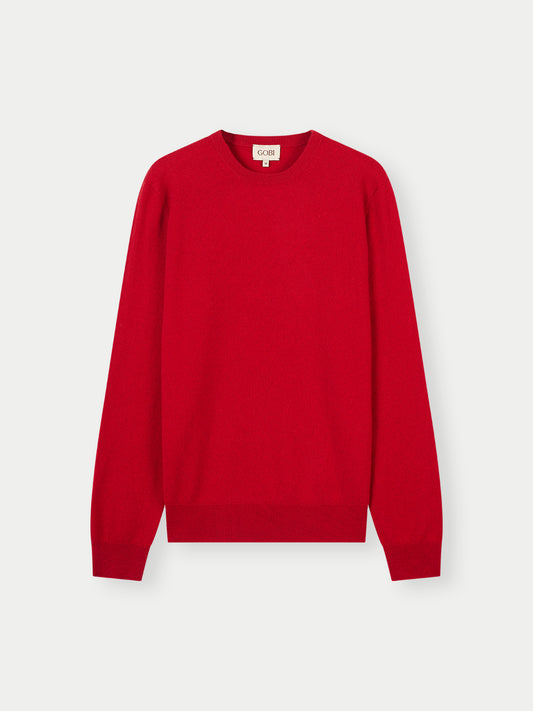 Men's Cashmere Essential Crew Neck Sweater Haute Red - Gobi Cashmere