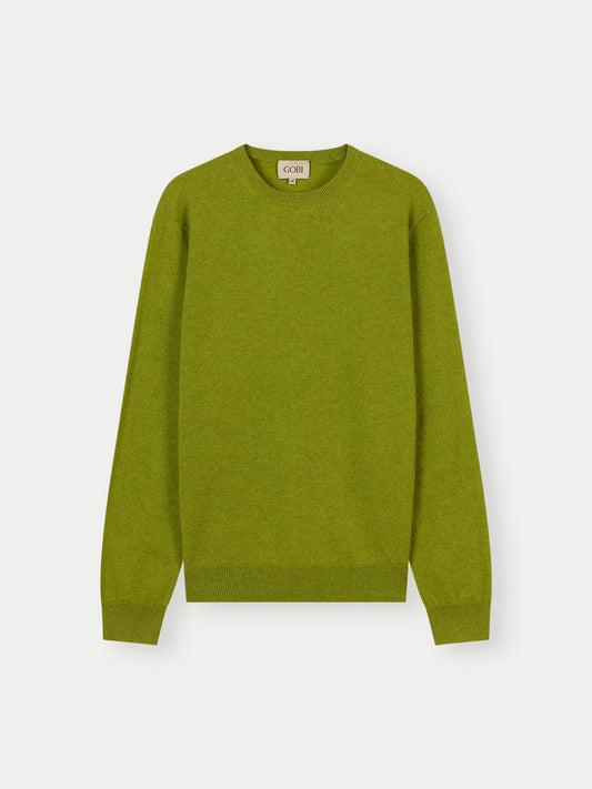 Men's Cashmere Essential Crew Neck Sweater Spinach Green - Gobi Cashmere