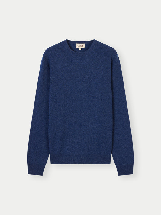 Men's Cashmere Essential Crew Neck Sweater Navy Peony - Gobi Cashmere