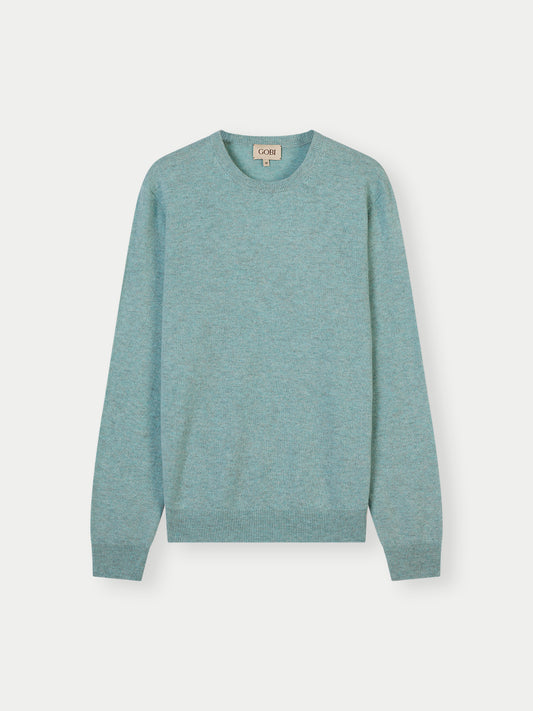 Men's Cashmere Essential Crew Neck Sweater Blue Haze - Gobi Cashmere