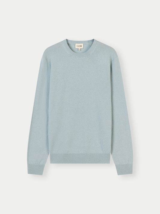 Men's Cashmere Essential Crew Neck Sweater Cloud Blue - Gobi Cashmere