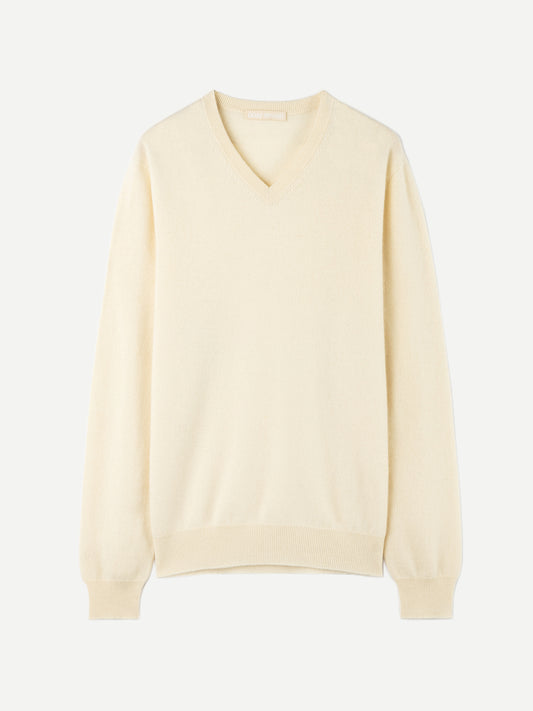 Men's Cashmere Basic V-Neck Sweater Off White - Gobi Cashmere