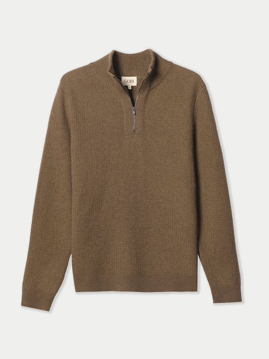 Men's Cashmere Waffle Knit Half-Zip Sweater