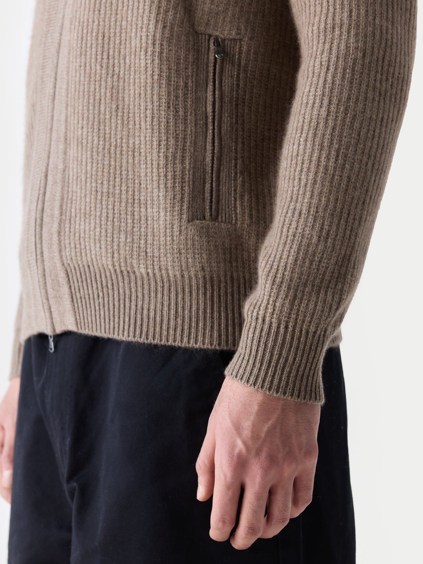 Men's Twо-Tone Full-Zip Cashmere Cardigan Taupe - Gobi Cashmere