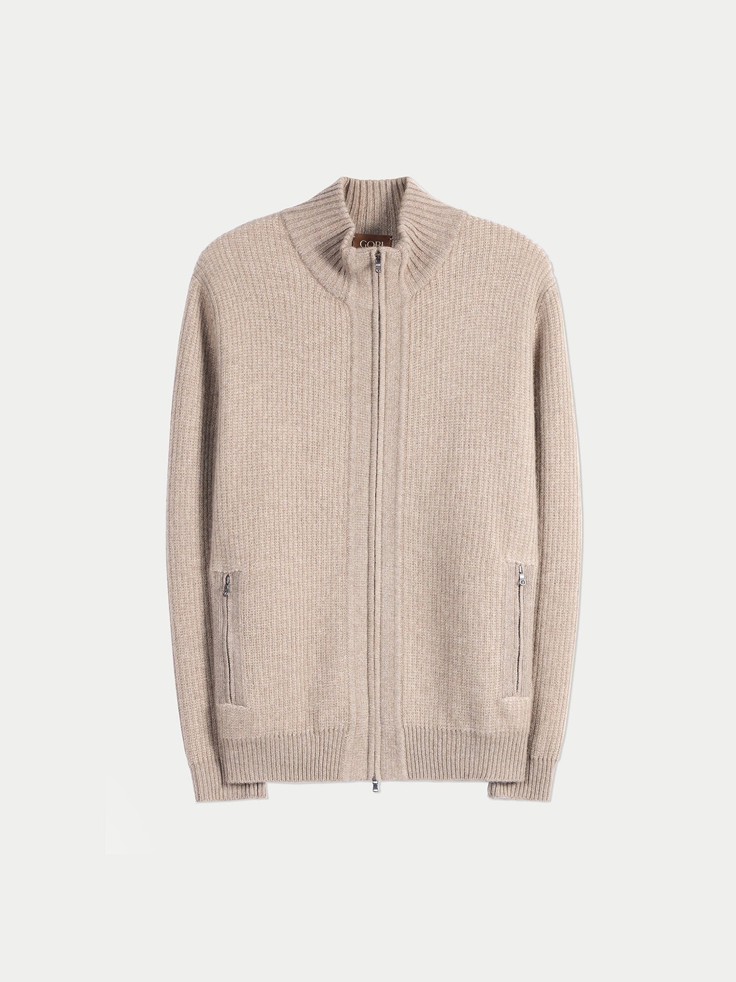Men's Twо-Tone Full-Zip Cashmere Cardigan Taupe - Gobi Cashmere