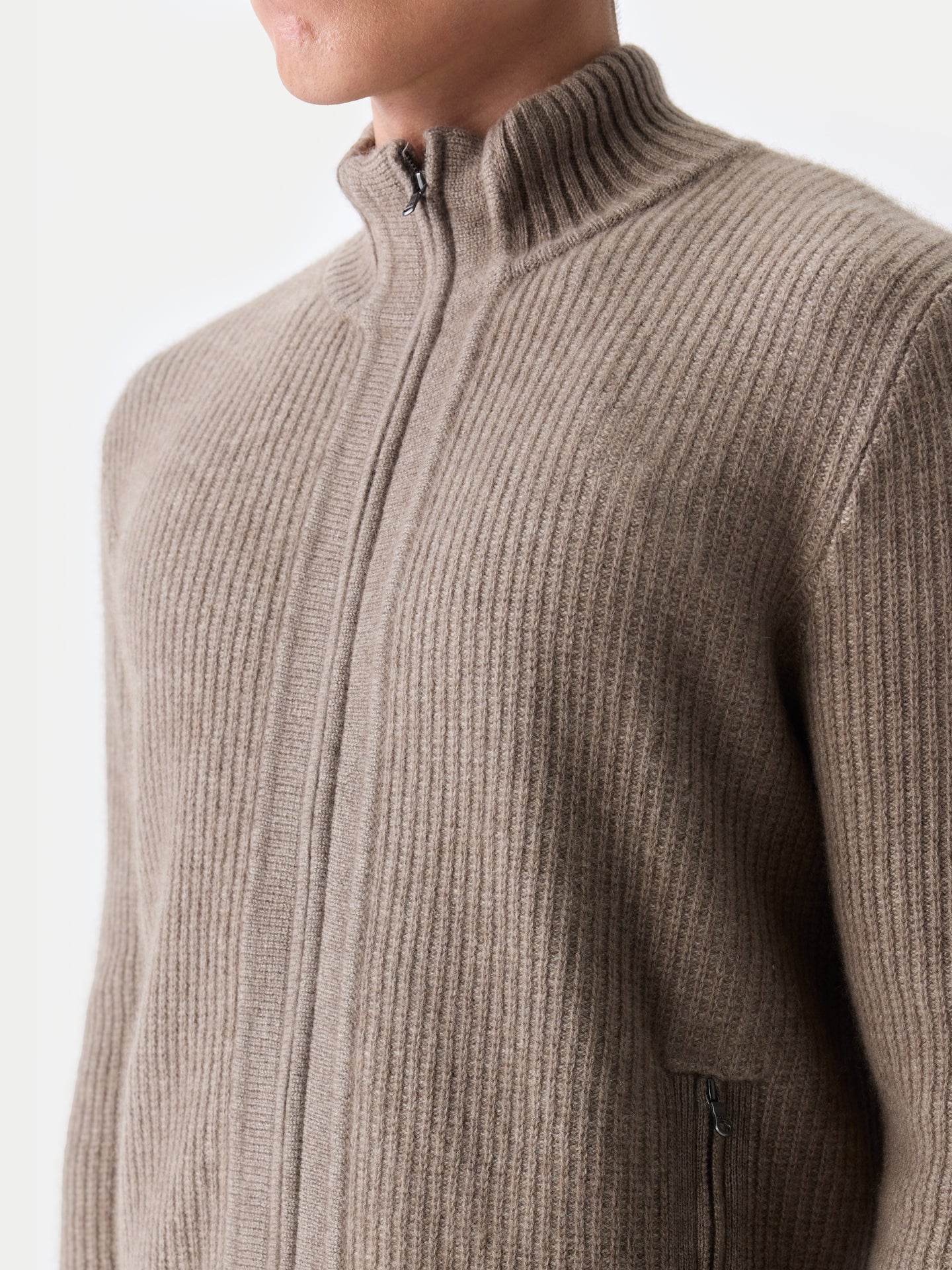 Men's Twо-Tone Full-Zip Cashmere Cardigan Taupe - Gobi Cashmere