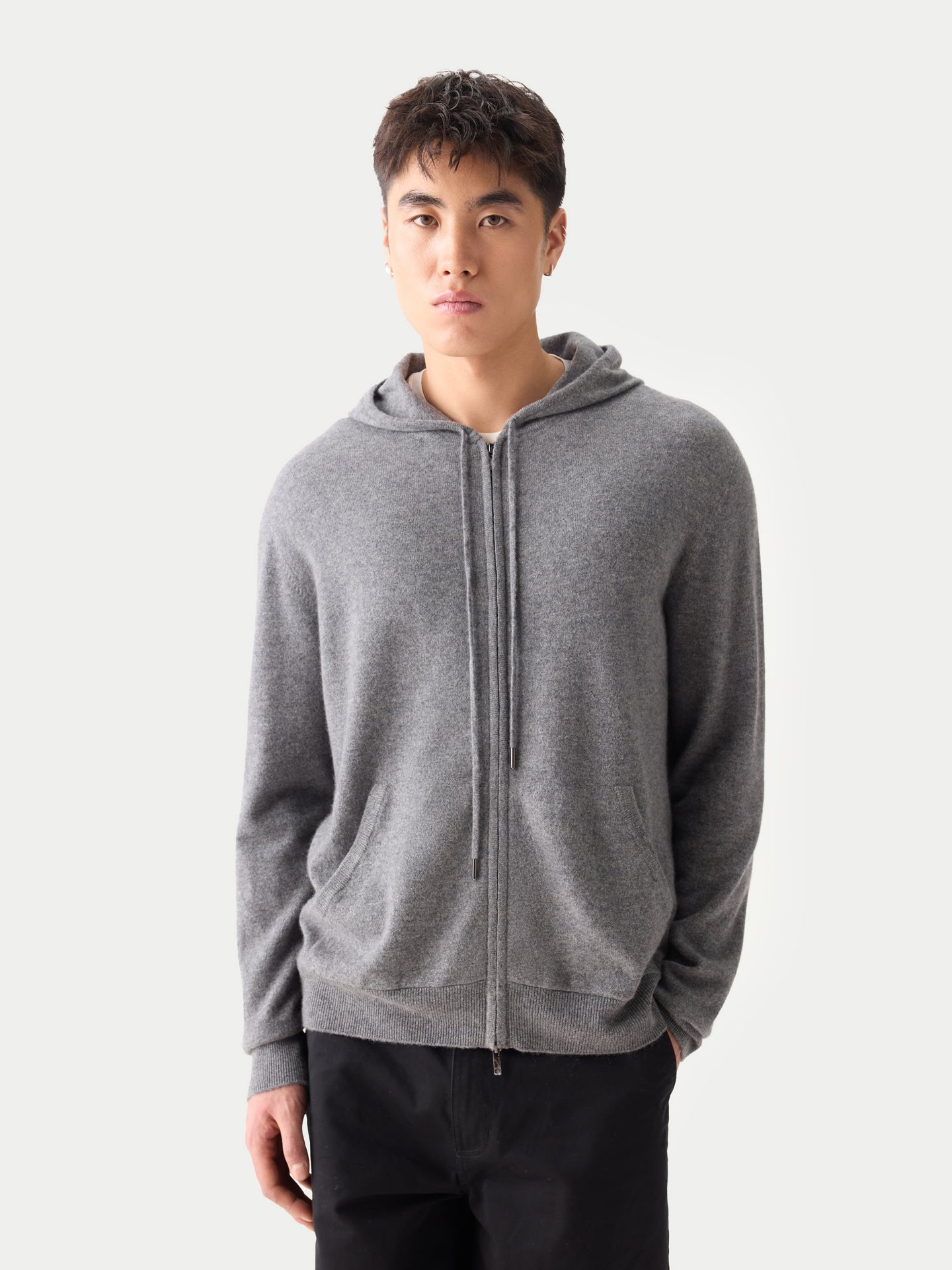 Men's Zip-Up Cashmere Hoodie Dim Gray| GOBI Cashmere