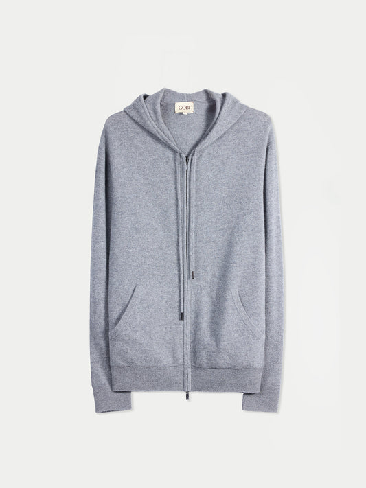Men's Zip-Up Cashmere Hoodie Dim Gray| GOBI Cashmere
