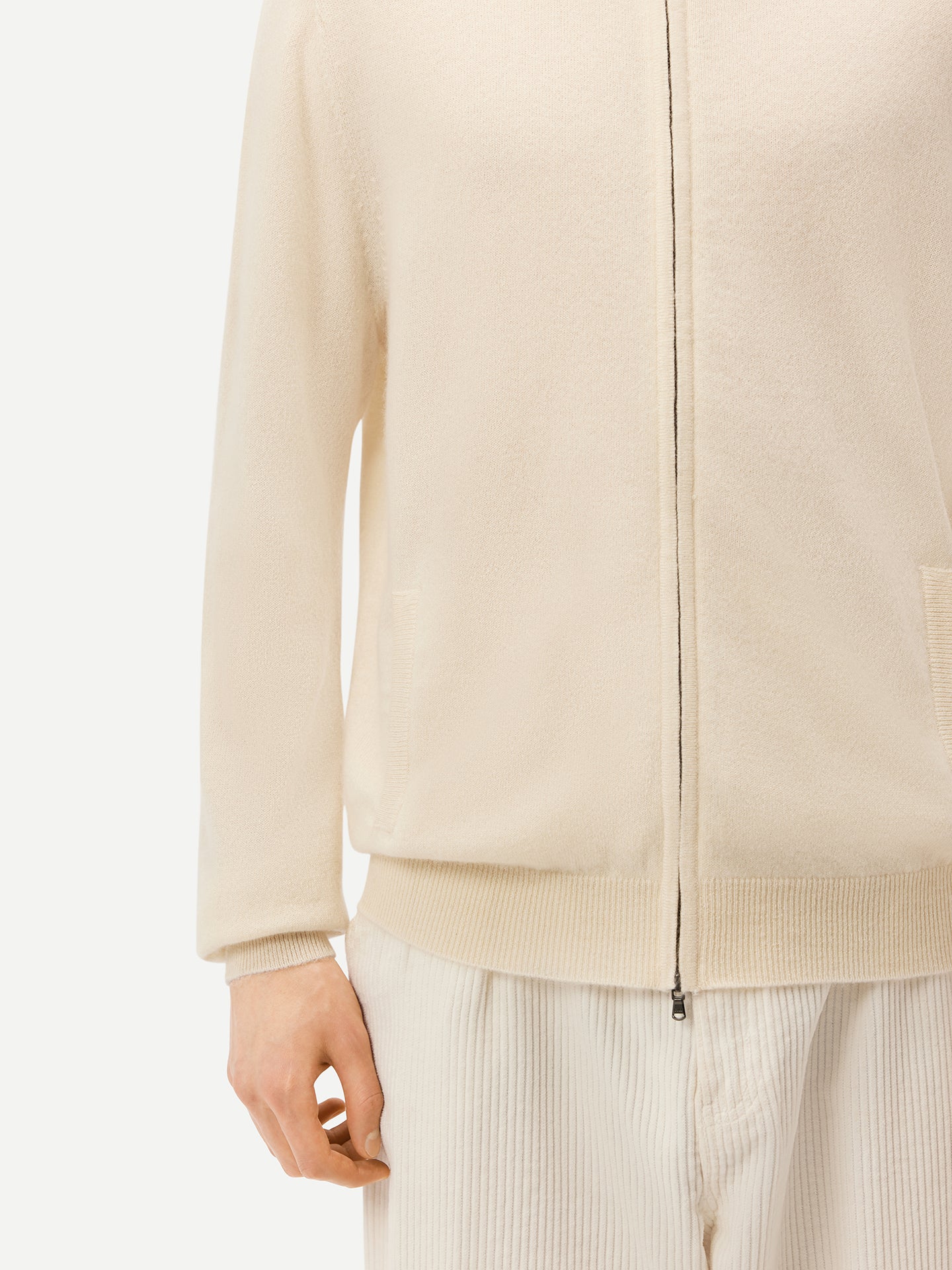 Men's Cashmere Full Zip Cardigan Off White - Gobi Cashmere