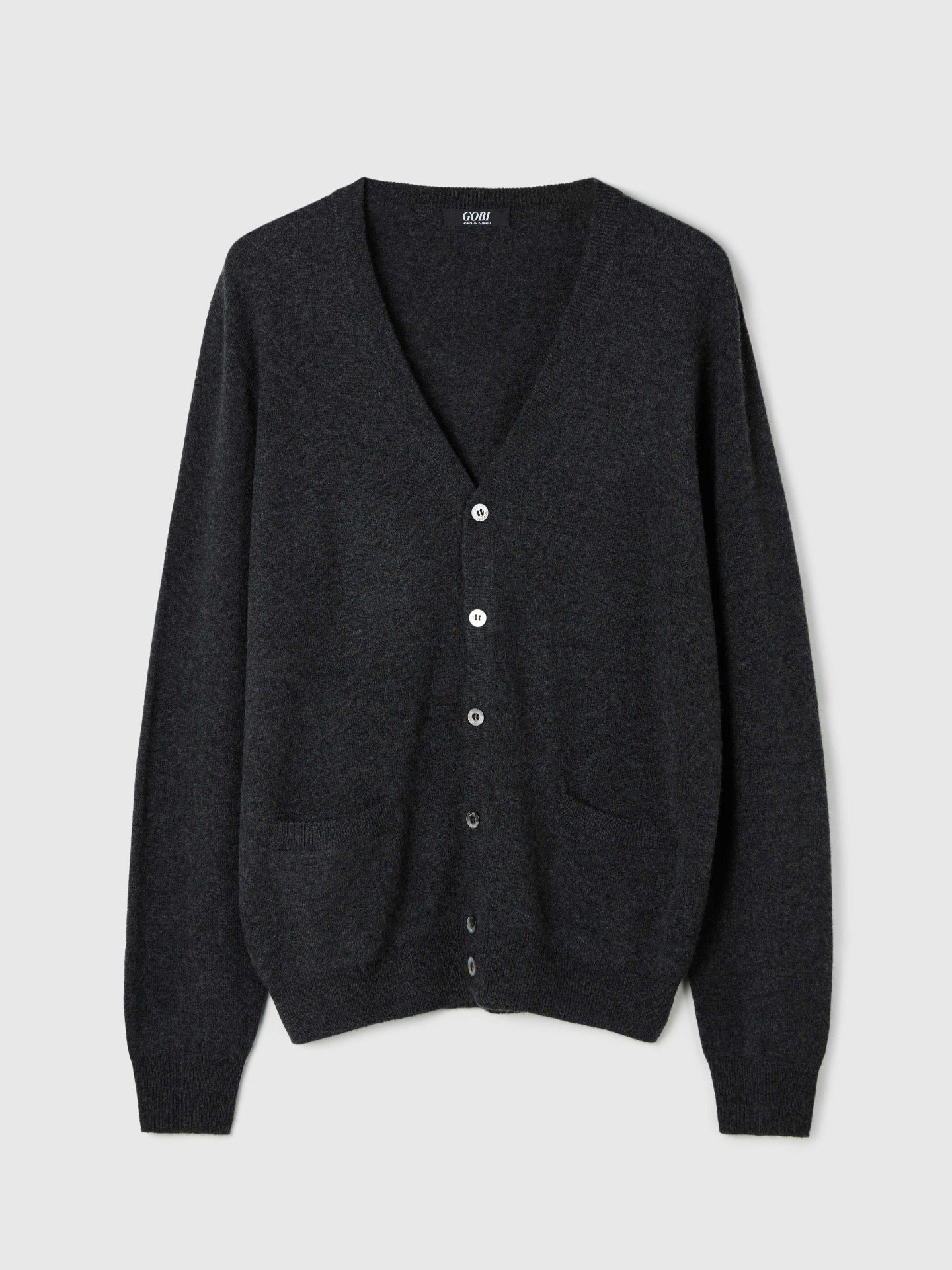 Men's Cashmere V-neck Cardigan Charcoal - Gobi Cashmere