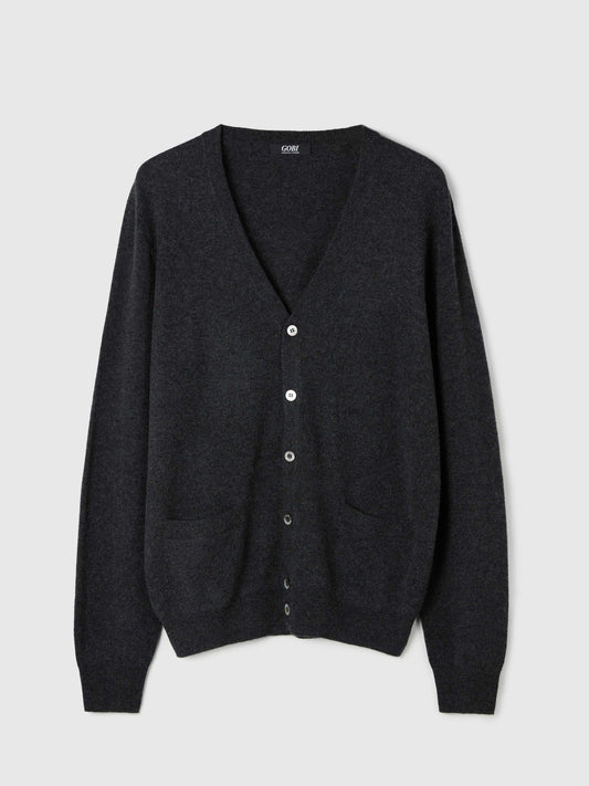 Men's Cashmere V-Neck Cardigan Charcoal - Gobi Cashmere