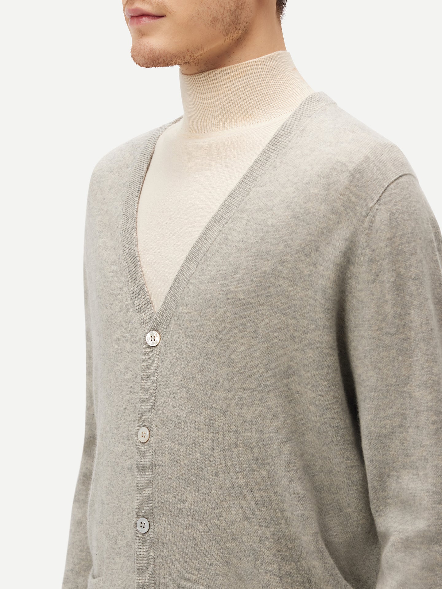 Men's Cashmere V-neck Cardigan Dawn Blue - Gobi Cashmere