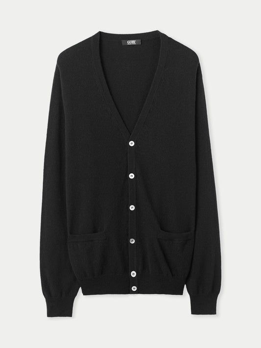 Men's Cashmere V-neck Cardigan Black - Gobi Cashmere