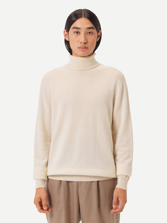 Men's Organic Cashmere Basic Turtle Neck Sweater Off White - Gobi Cashmere