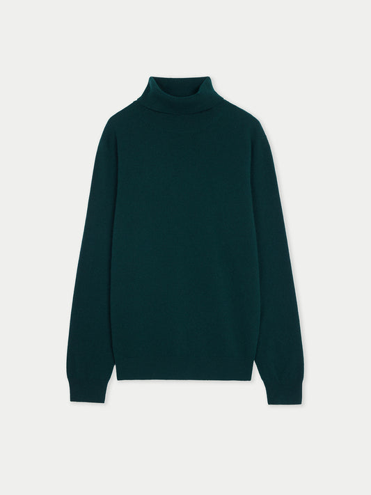 Men's Cashmere Essential Turtle Neck Sweater Dark Green - Gobi Cashmere