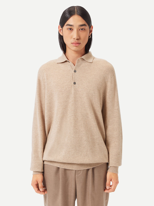 Men's Cashmere Polo Sweater Beige - Gobi Cashmere