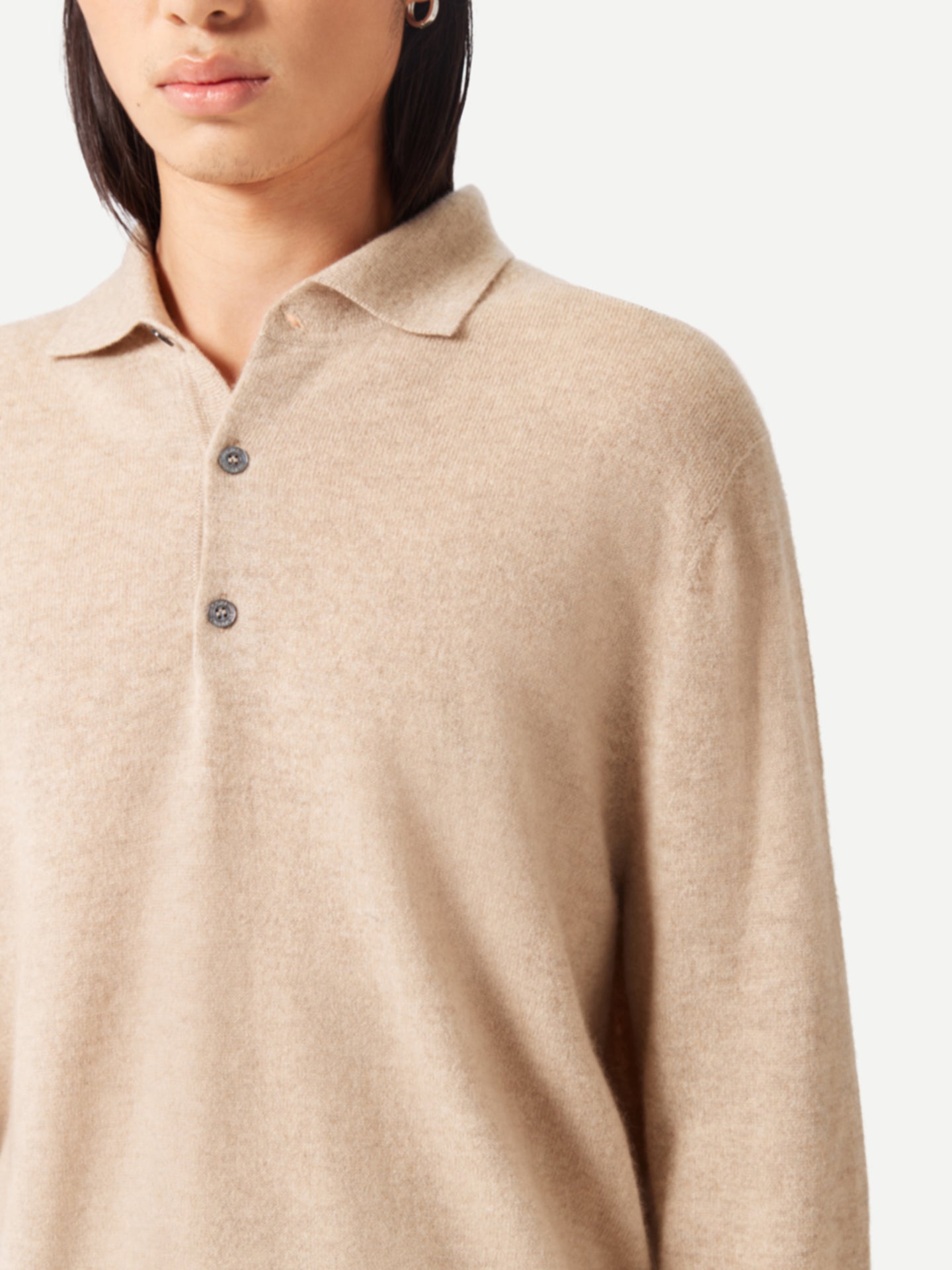 Men's Cashmere Polo Sweater Beige - Gobi Cashmere