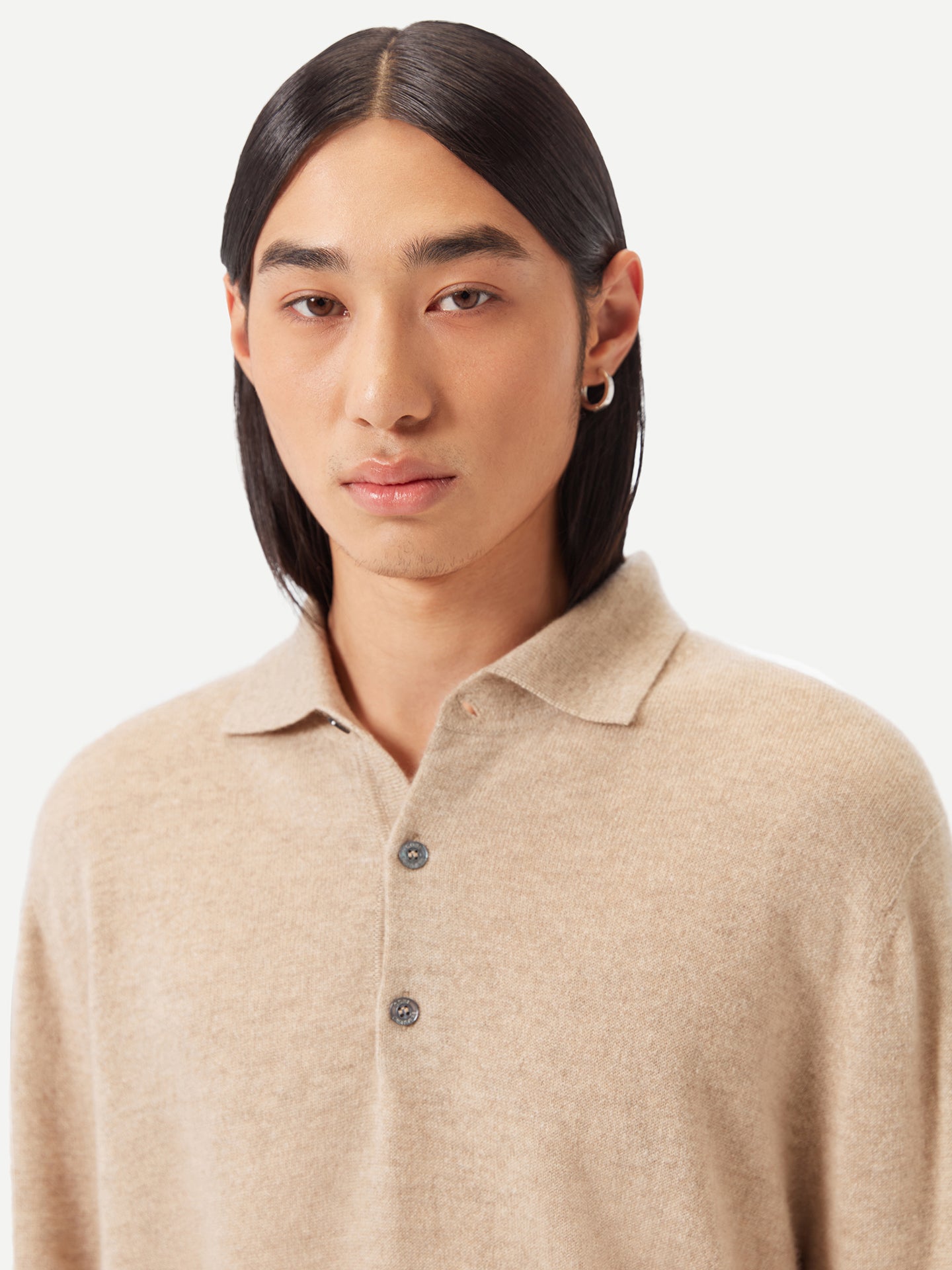 Men's Cashmere Polo Sweater Beige - Gobi Cashmere