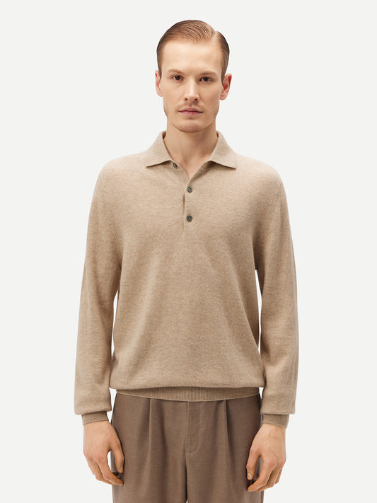 Men's Cashmere Polo Sweater Warm Grey - Gobi Cashmere