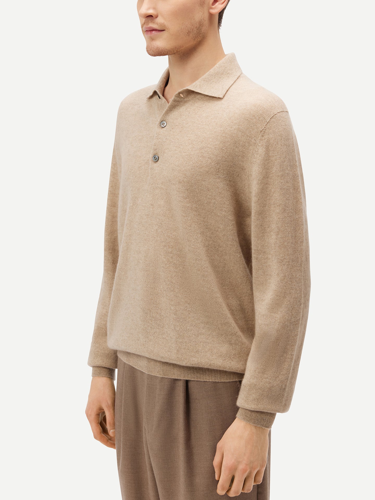 Men's Cashmere Polo Sweater Warm Grey - Gobi Cashmere