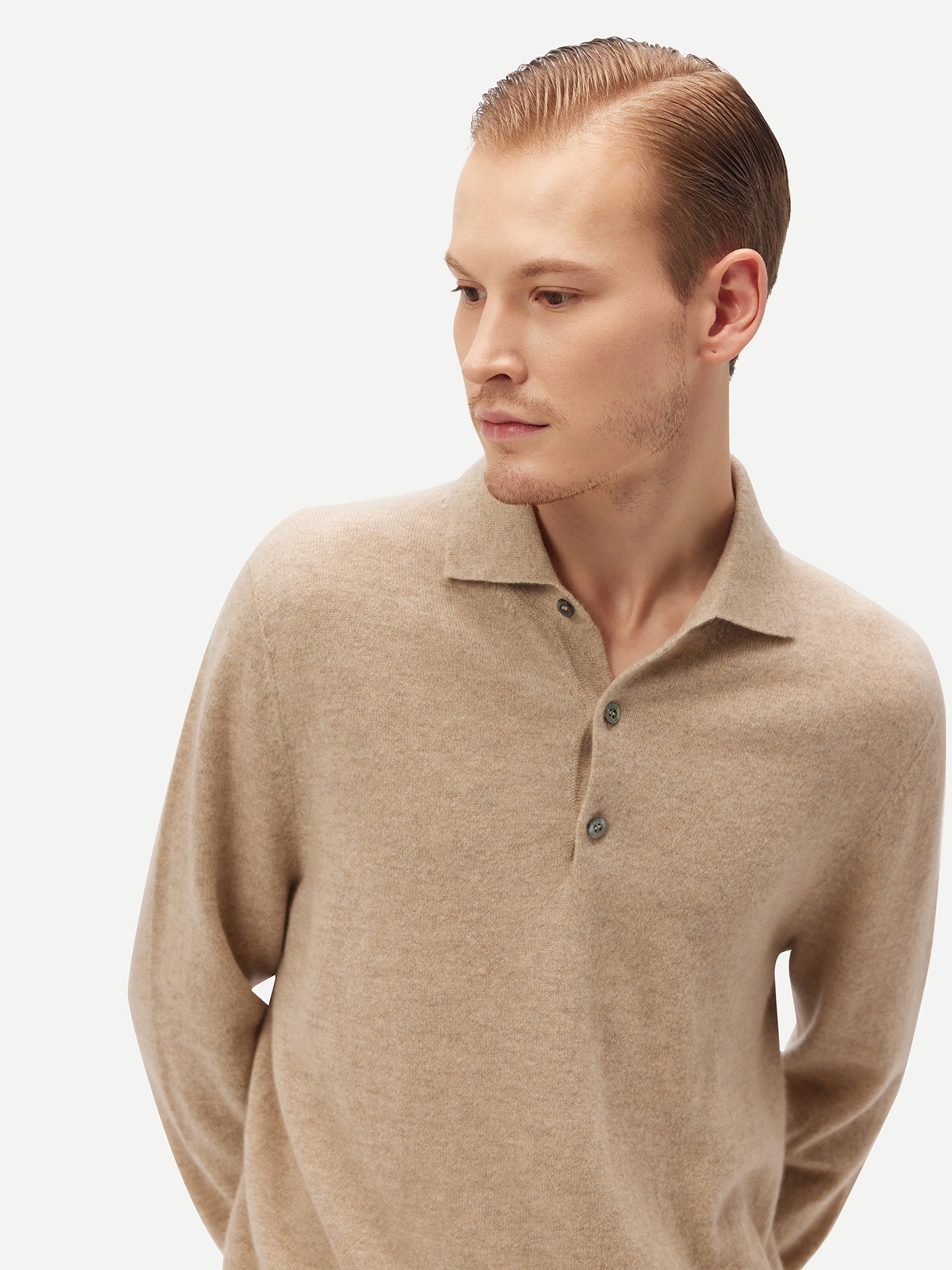 Men's Cashmere Polo Sweater Warm Grey - Gobi Cashmere