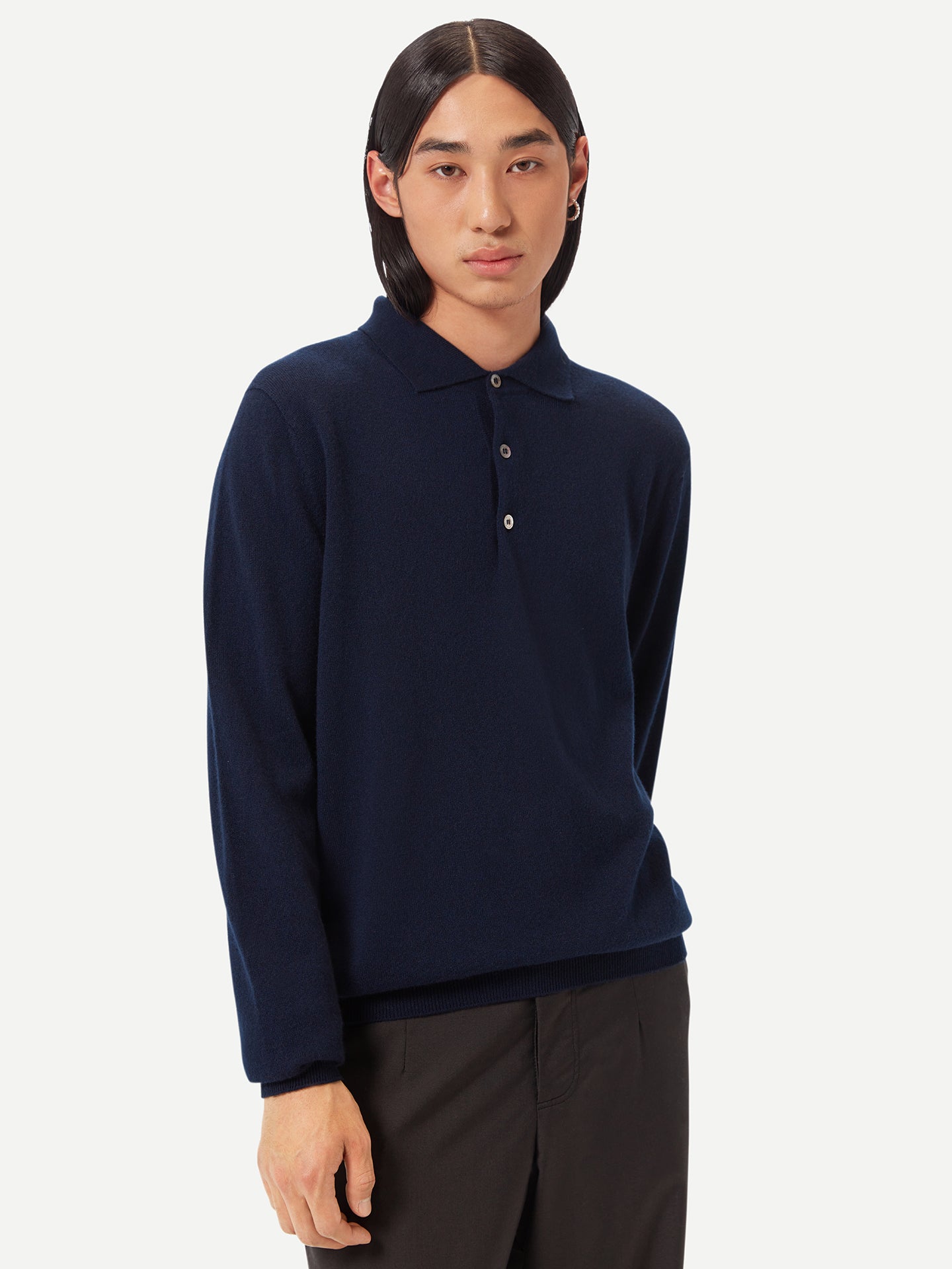 Men's Cashmere Polo Sweater Navy - Gobi Cashmere