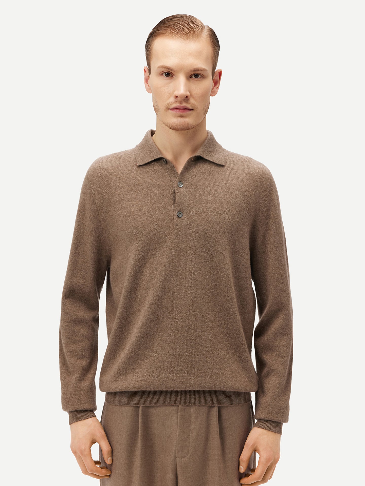 Men's Cashmere Polo Sweater Taupe - Gobi Cashmere