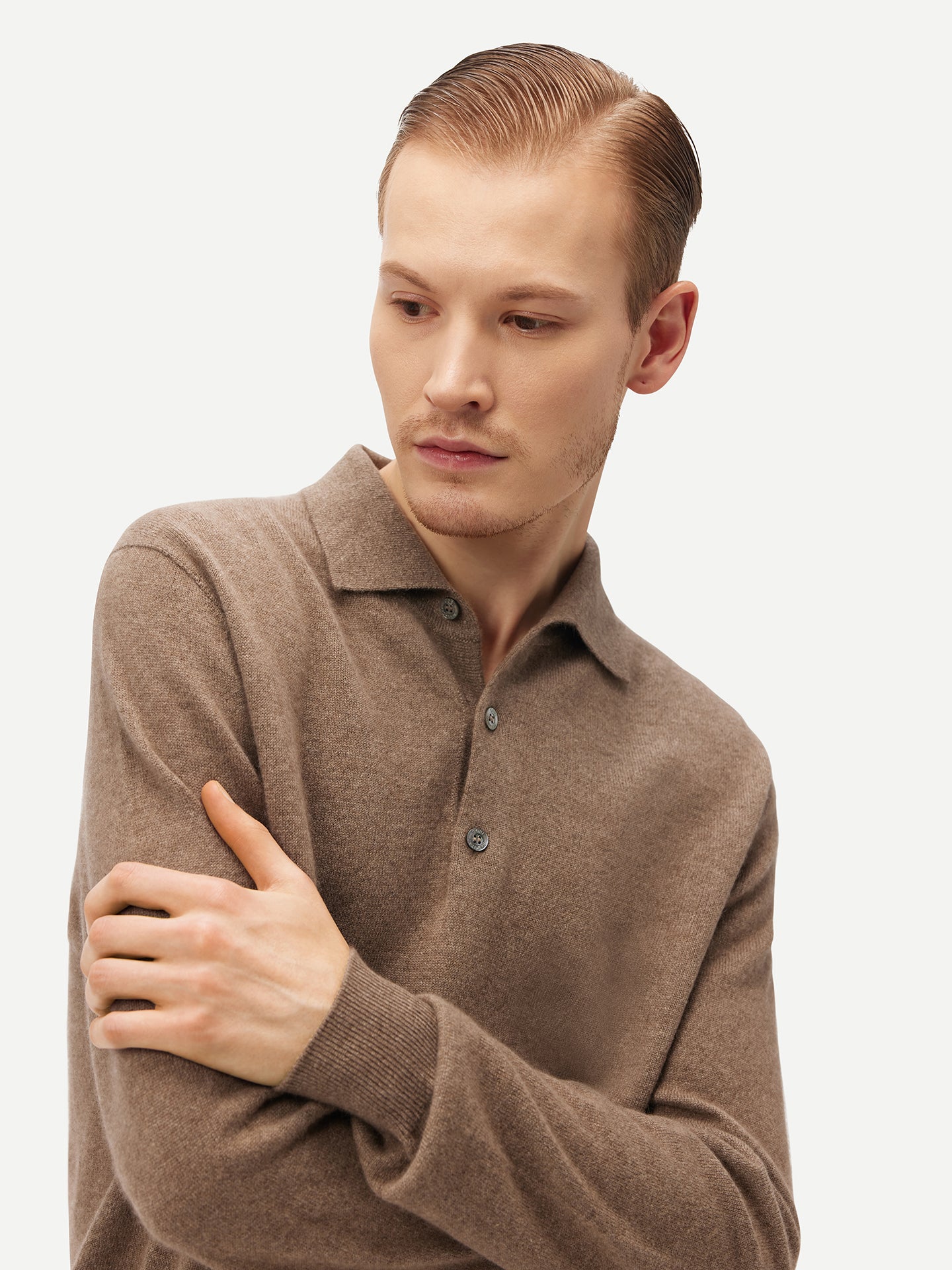 Men's Cashmere Polo Sweater Taupe - Gobi Cashmere