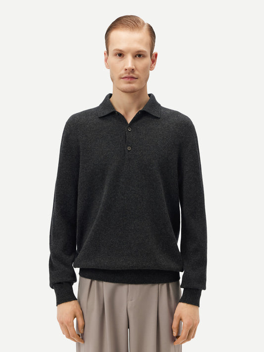 Men's Cashmere Polo Sweater Charcoal - Gobi Cashmere