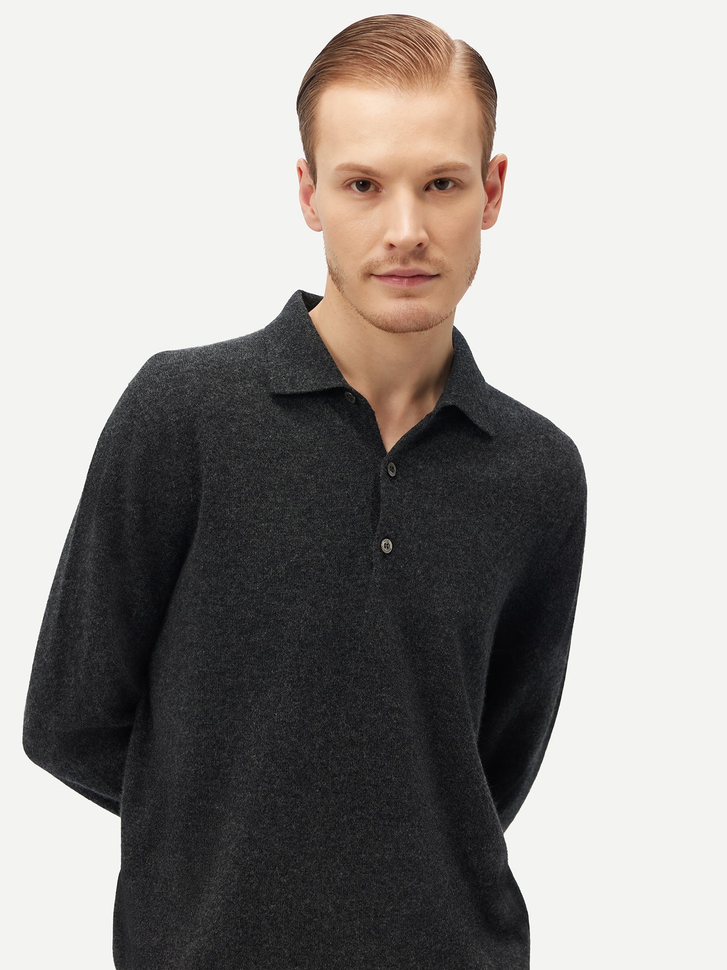 Men's Cashmere Polo Sweater Charcoal - Gobi Cashmere