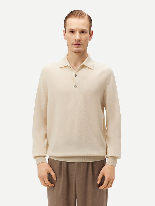 Men's Cashmere Polo Sweater Off White - Gobi Cashmere