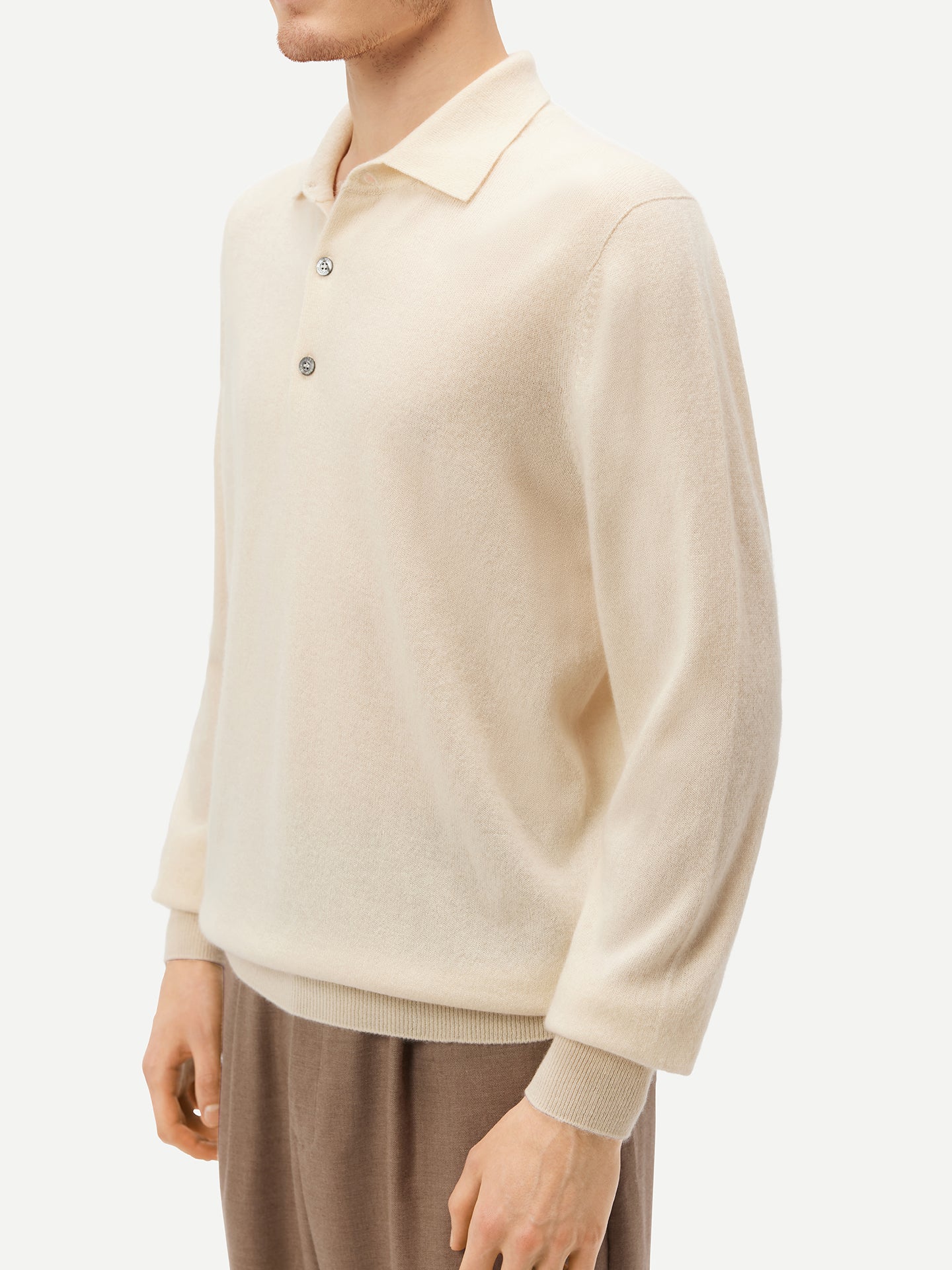 Men's Cashmere Polo Sweater Off White - Gobi Cashmere