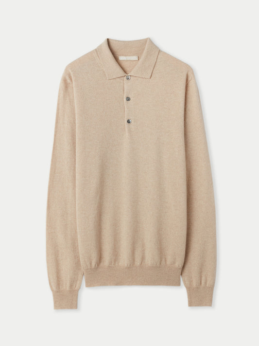 Men's Cashmere Polo Sweater Beige - Gobi Cashmere