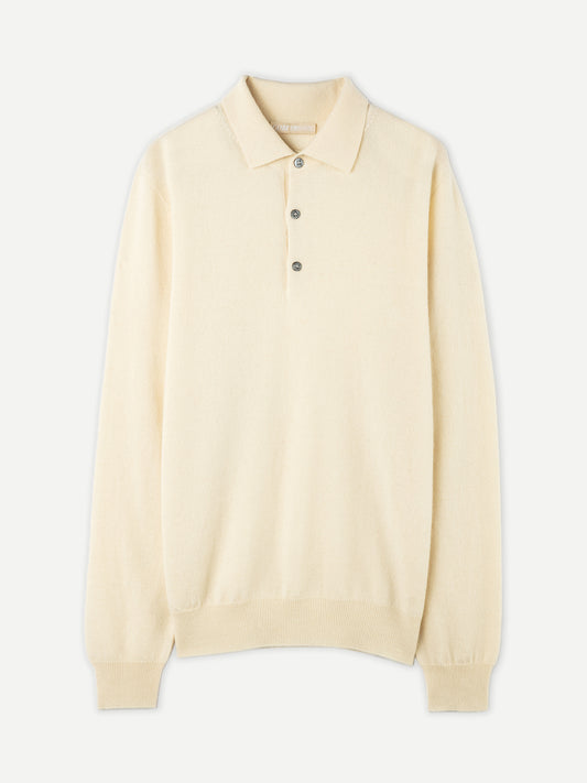 Men's Cashmere Polo Sweater Off White - Gobi Cashmere