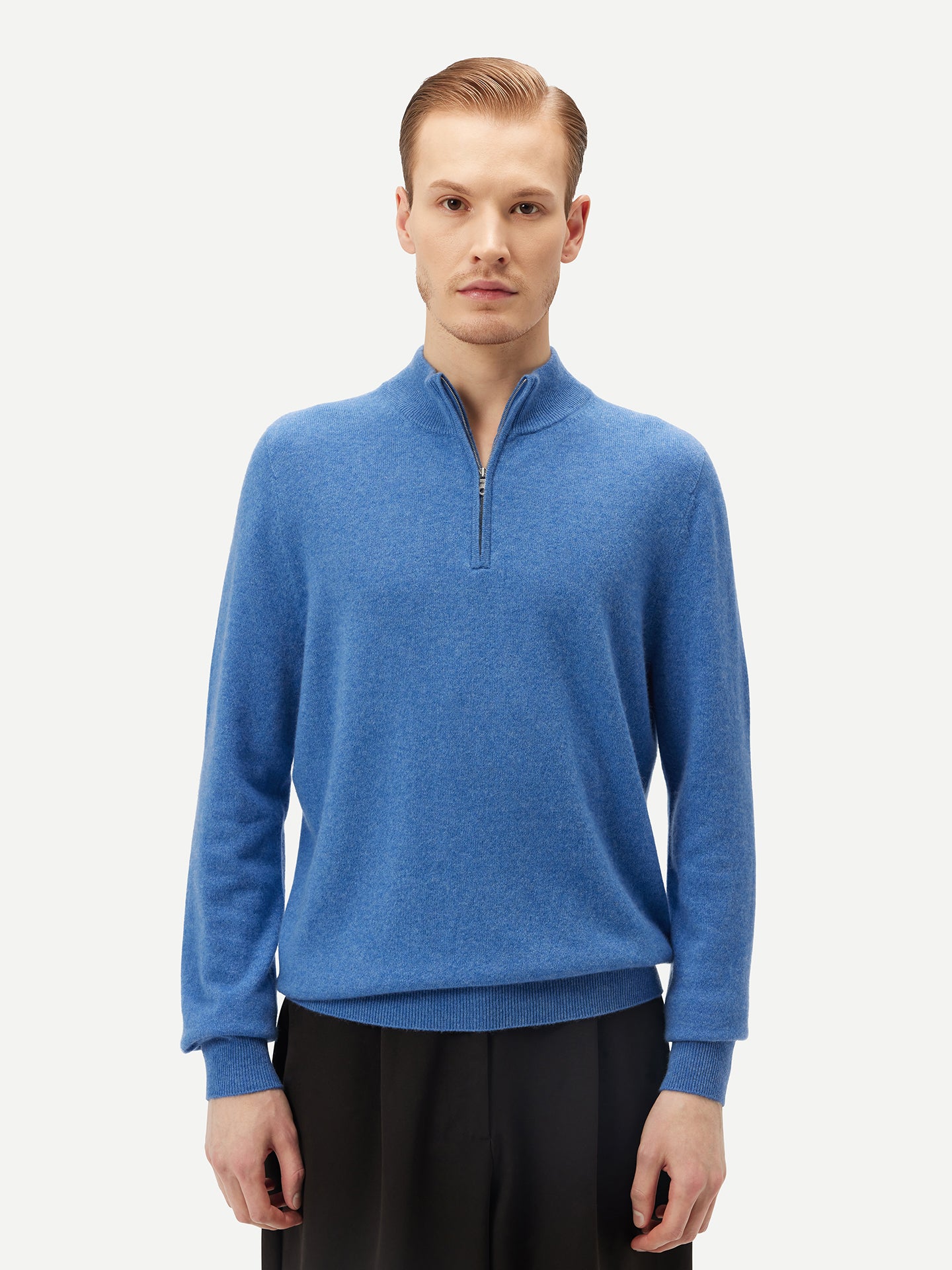 Men's Cashmere Half Zip Sweater Blue - Gobi Cashmere