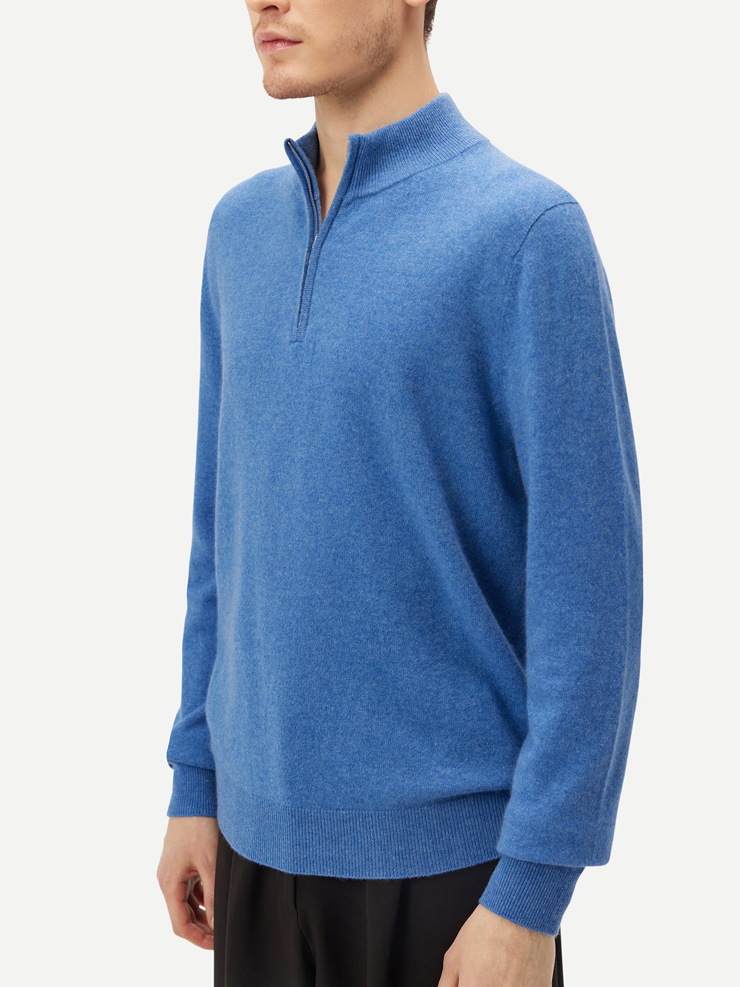 Men's Cashmere Half Zip Sweater Blue - Gobi Cashmere