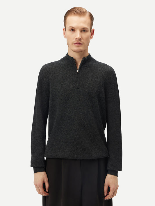 Men's Cashmere Half Zip Sweater Charcoal - Gobi Cashmere