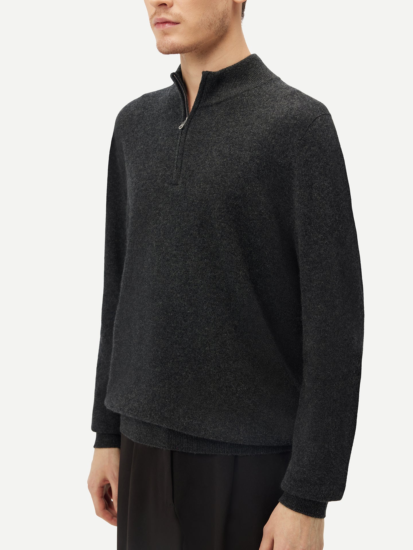 Men's Cashmere Half Zip Sweater Charcoal - Gobi Cashmere