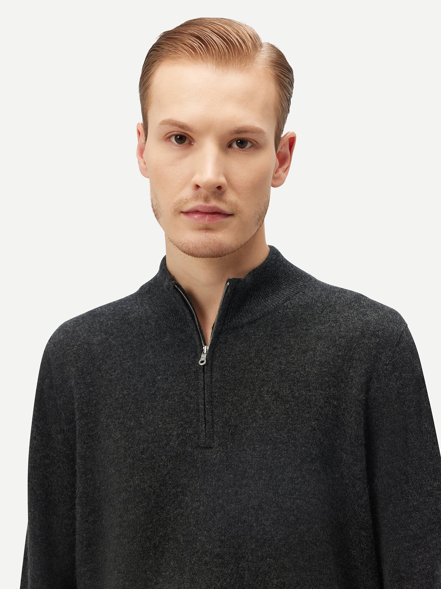 Men's Cashmere Half Zip Sweater Charcoal - Gobi Cashmere