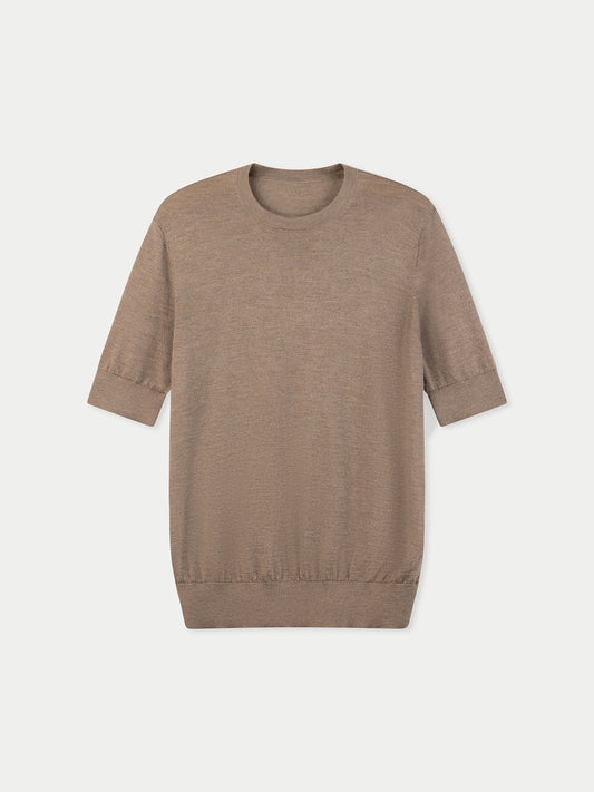Silk Cashmere Crew Neck T-Shirt Taupe - Gobi Cashmere