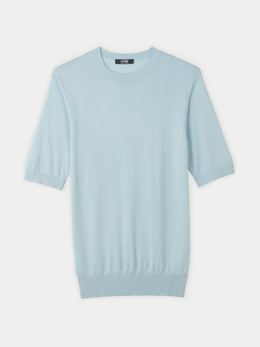 Men's Silk Cashmere Casual T-shirt Cerulean - Gobi Cashmere
