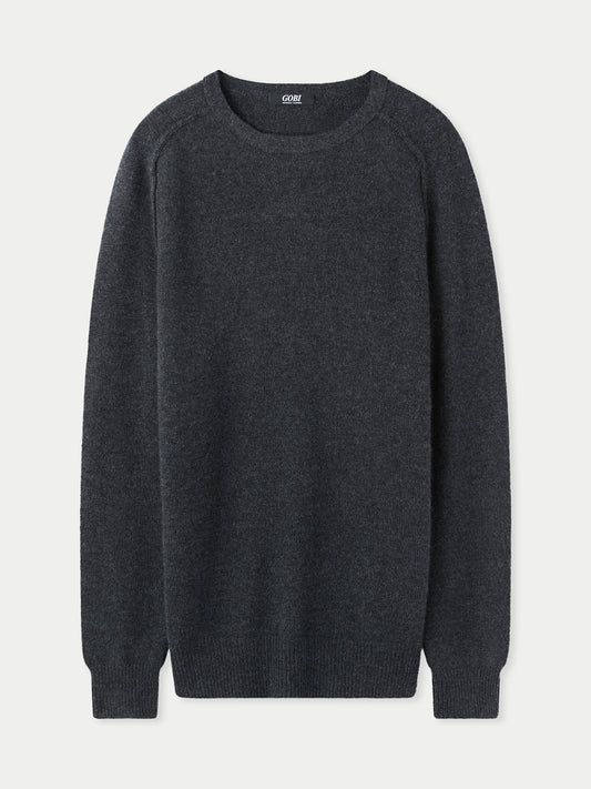 Men's Cashmere Mouliné Crew-Neck Charcoal - Gobi Cashmere