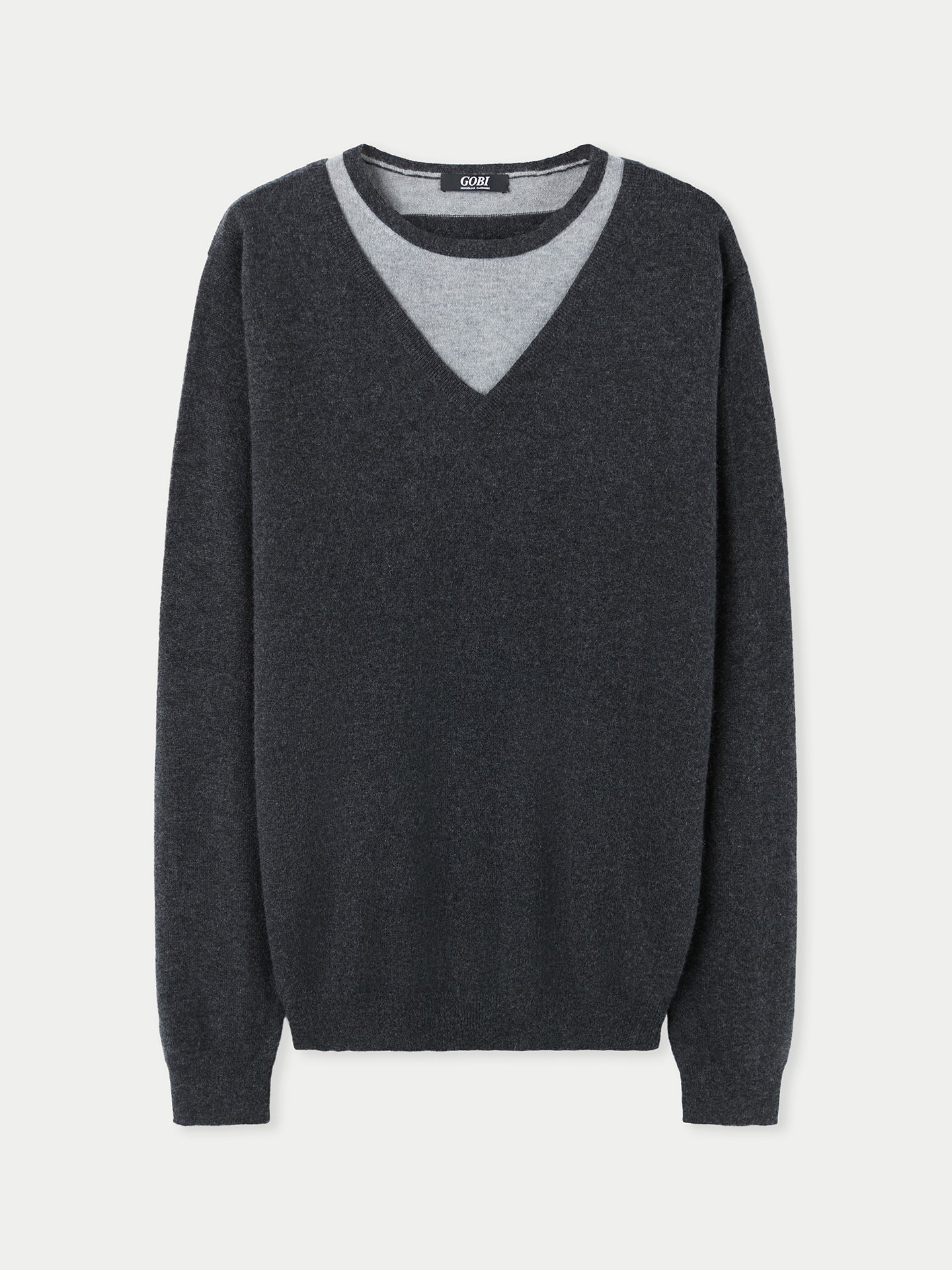 Men's Cashmere Combo-Collar Sweater Charcoal - Gobi Cashmere