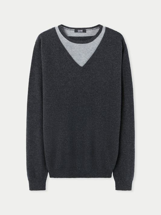 Men's Cashmere Combo-Collar Sweater Charcoal - Gobi Cashmere