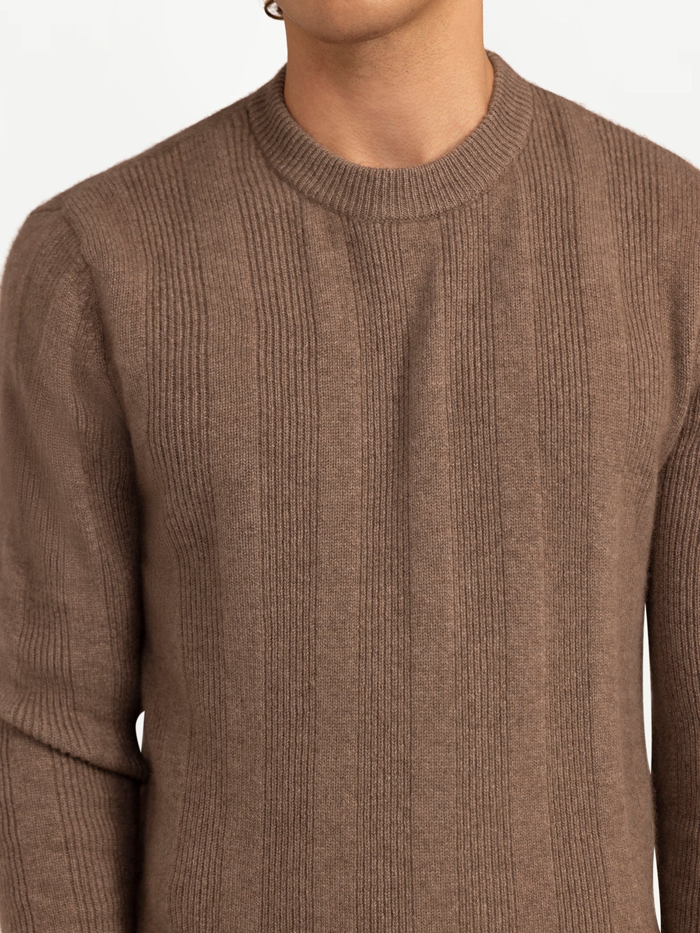 Men's Organic Cashmere Vertical-Striped Sweater Taupe - Gobi Cashmere