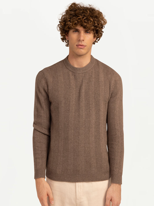 Men's Organic Cashmere Vertical-Striped Sweater Taupe - Gobi Cashmere